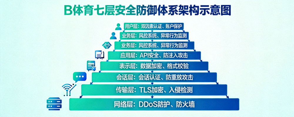 B体育七层安全防御体系架构示意图：从网络层到应用层的层层防护